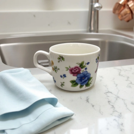 White floral patterned ceramic cups, simple household tea cups, coffee cups and water cups White floral patterned ceramic cups, simple household tea cups, coffee cups and water cups